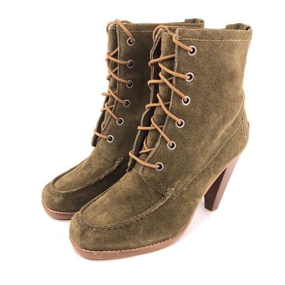 KORS Michael Kors Taupe Olive Suede Leather Ankle Boots 8.5M - Picture 3 of 12